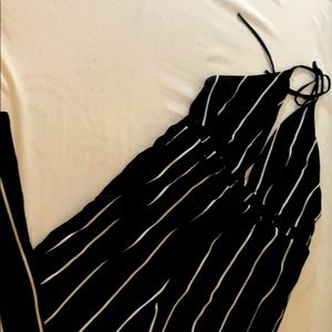 Black and white striped pants romper